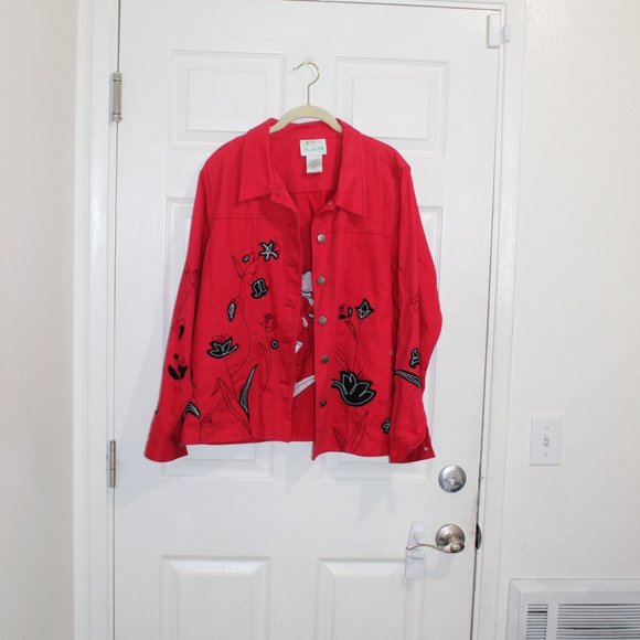 The Quacker Factory Embroidered Denim Jacket Women Large - Picture 2 of 10